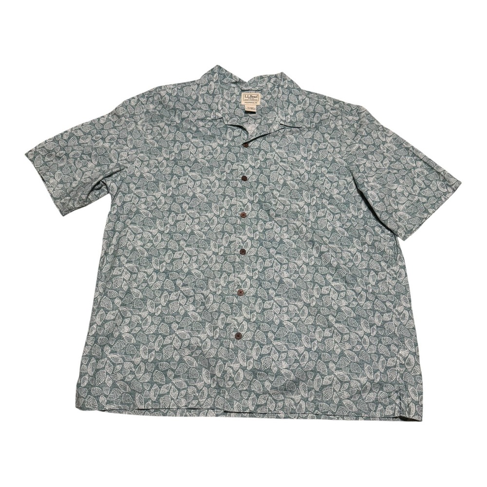 L.L. Bean 100% Cotton Green White Loop Collar Seashell Button Down Shirt Men's L